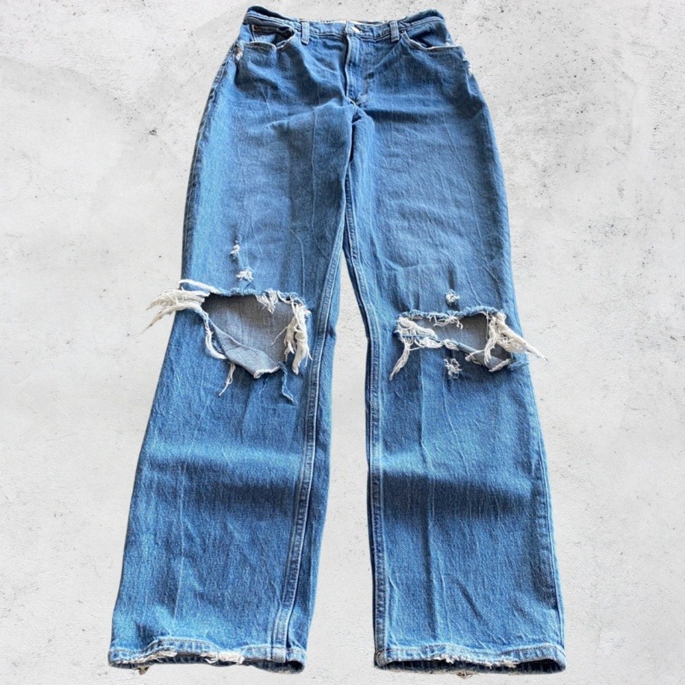Abercrombie & Fitch Jeans Womens 6 Blue 90s Straight Ultra High Rise Distressed - Picture 1 of 9